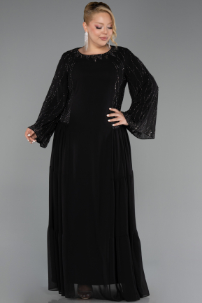 Abendgarderobe in Großen Größen Lang Chiffon Schwarz ABU6491
