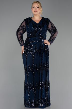 Abendkleid in Übergröße Lang Schuppig Marineblau ABU6493