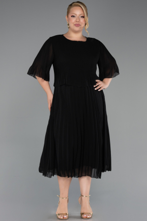 Abendgarderobe in Großen Größen Midi Chiffon Schwarz ABK2677