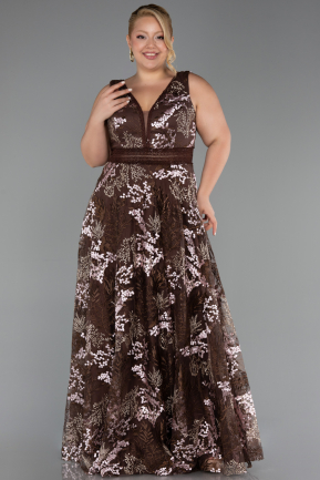 Abendkleid in Übergröße Lang Guipure Spitze Braun ABU4261