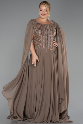 Abendkleid in Übergröße Lang Chiffon Nerzbraun ABU6435