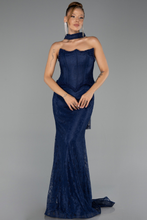 Abendkleid Lang Spitze Marineblau ABU6487