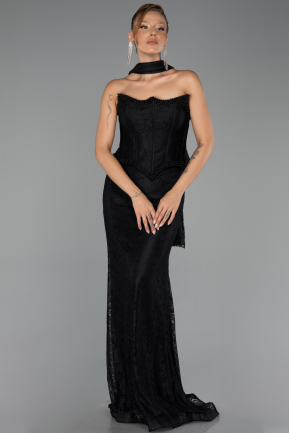 Abendkleid Lang Spitze Schwarz ABU6487