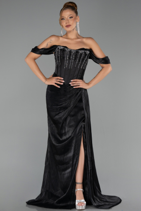Abendkleid Lang Chiffon Schwarz ABU6496