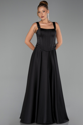 Abendkleid Lang Satin Schwarz ABU6527