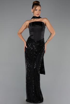 Abendkleid Lang Schuppig Schwarz ABU6528