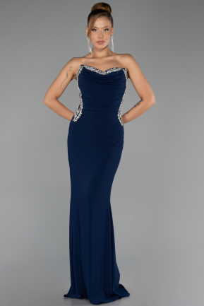 Abendkleid im Meerjungfrau-Stil Lang Marineblau ABU6505