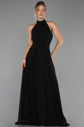 Abschlusskleid Lang Chiffon Schwarz ABU6506