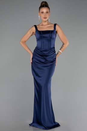 Abschlusskleid Lang Satin Marineblau ABU6542