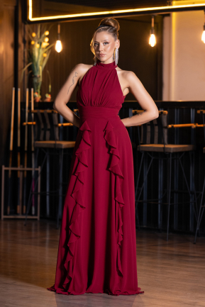 Abschlusskleid Lang Chiffon Weinrot ABU6506