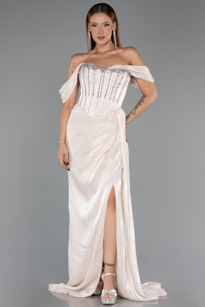 Abendkleid Lang Chiffon Beige ABU6496