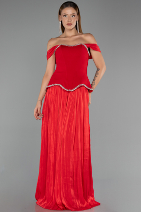 Abendkleid Lang Chiffon Rot ABU6203