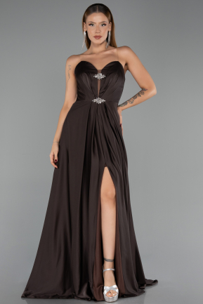 Abendkleid Lang Satin Braun ABU6553