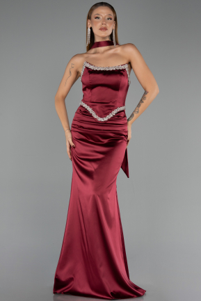 Abendkleid Lang Satin Weinrot ABU6554