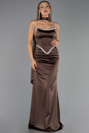Abendkleid Lang Satin Braun ABU6554