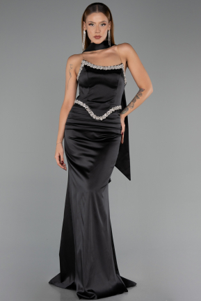 Abendkleid Lang Satin Schwarz ABU6554