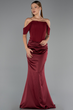 Abendkleid im Meerjungfrau-Stil Lang Satin Weinrot ABU6525