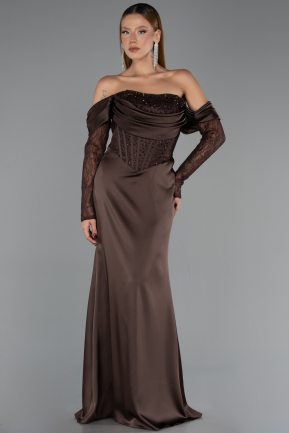 Abendkleid Lang Satin Braun ABU6555