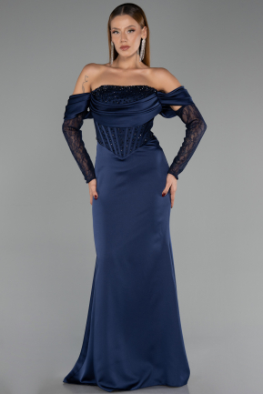 Abendkleid Lang Satin Marineblau ABU6555