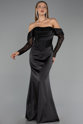 Abendkleid Lang Satin Schwarz ABU6555