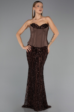 Abendkleid Lang Schuppig Braun ABU6556