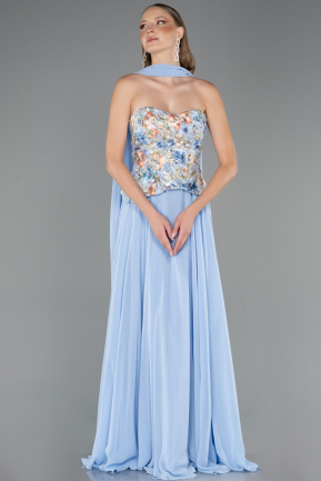 Abendkleid Lang Chiffon Eisblau ABU6391