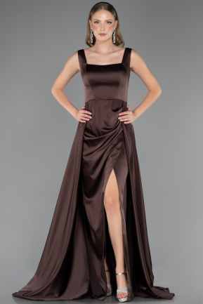 Abschlusskleid Lang Satin Braun ABU6572