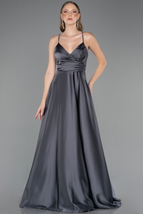 Abschlusskleid Lang Satin Anthrazit ABU6573