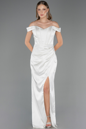 Abendkleid im Meerjungfrau-Stil Lang Satin Weiß ABU6574