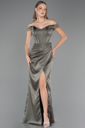 Abendkleid im Meerjungfrau-Stil Lang Satin Khaki ABU6574