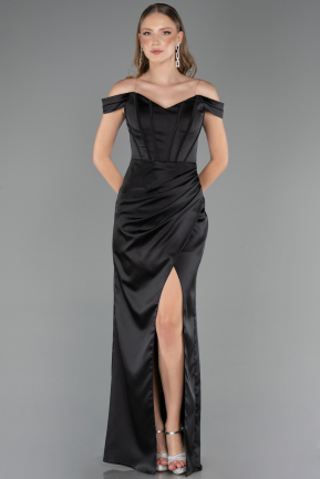Abendkleid im Meerjungfrau-Stil Lang Satin Schwarz ABU6574
