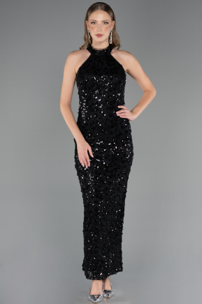 Abschlusskleid Lang Spitze Schwarz ABU6578