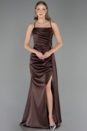 Abschlusskleid Lang Satin Braun ABU6584