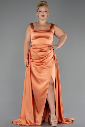 Abendgarderobe in Großen Größen Lang Satin Orange ABU6576