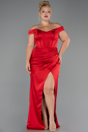Abendkleid in Übergröße Lang Satin Rot ABU6577