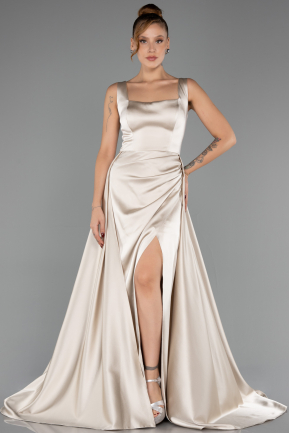 Abschlusskleid Lang Satin Beige ABU6572