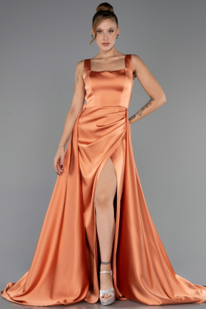 Abschlusskleid Lang Satin Orange ABU6572