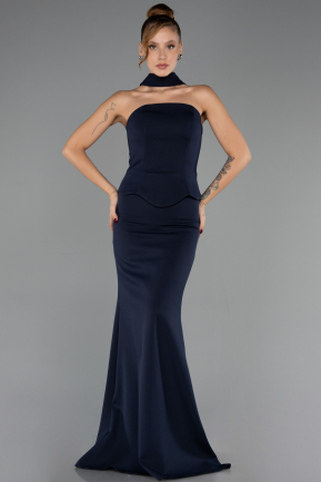 Abendkleid im Meerjungfrau-Stil Lang Marineblau ABU6575