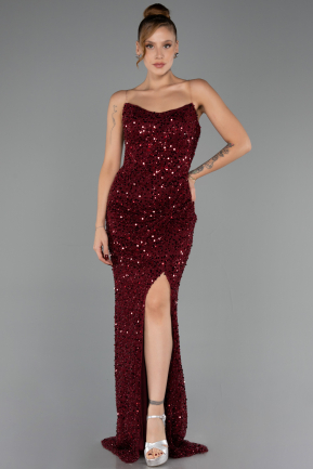 Abendkleid Lang Schuppig Weinrot ABU6503