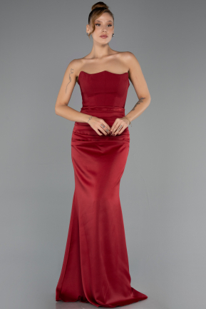 Abschlusskleid Lang Satin Weinrot ABU6624