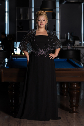 Kleider in Großen Größen Lang Chiffon Schwarz ABU6529