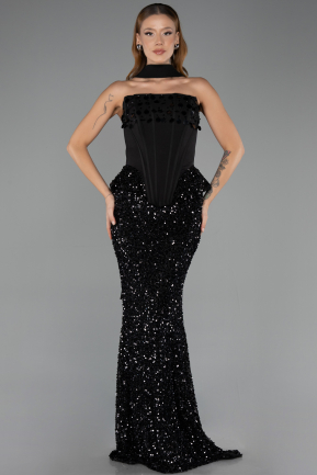 Abendkleid im Meerjungfrau-Stil Lang Schwarz ABU6620