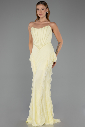 Abendkleid im Meerjungfrau-Stil Lang Spitze Gelb ABU6621