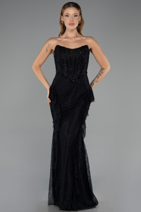 Abendkleid im Meerjungfrau-Stil Lang Spitze Schwarz ABU6621
