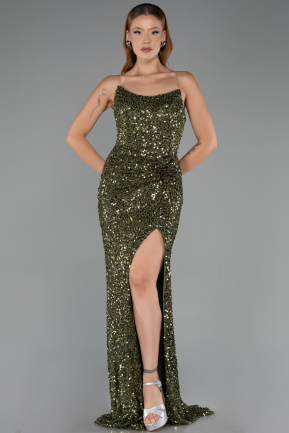Abendkleid Lang Schuppig Khaki ABU6613