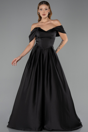 Abendkleid Lang Satin Schwarz ABU6617