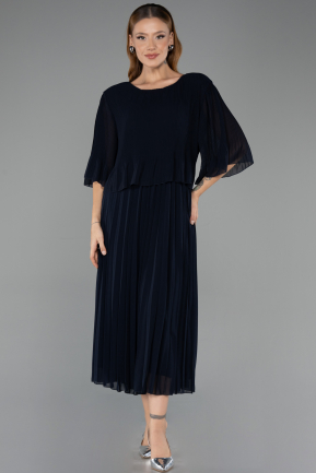 Abendgarderobe in Großen Größen Midi Chiffon Marineblau ABK2677