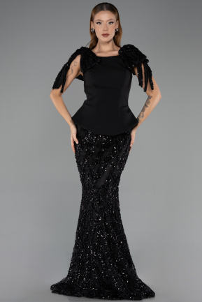 Abendkleid Lang Schuppig Schwarz ABU6607