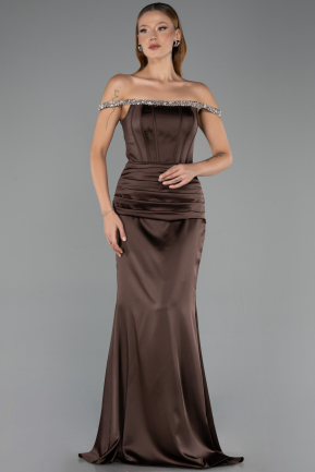 Abendkleid im Meerjungfrau-Stil Lang Satin Braun ABU6608