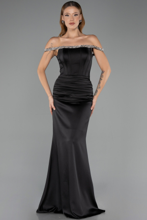 Abendkleid im Meerjungfrau-Stil Lang Satin Schwarz ABU6608
